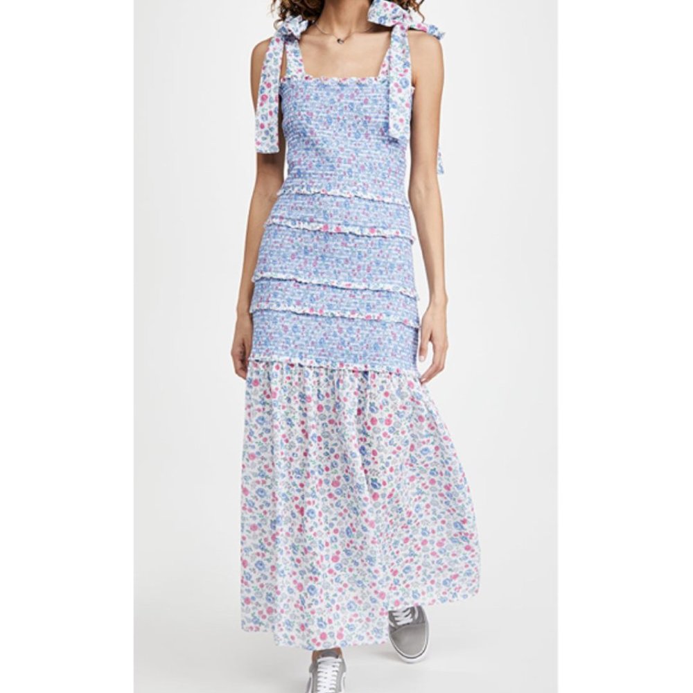LoveShackFancy Robyn Maxi Floral Dress In Sailor Suit S